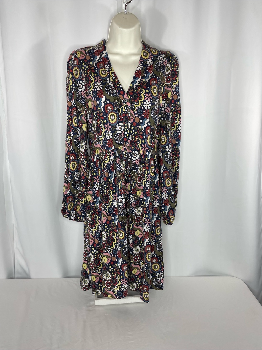 Boden Floral Print Button Front Long Sleeve Midi Dress US 6 Boho Cottagecore